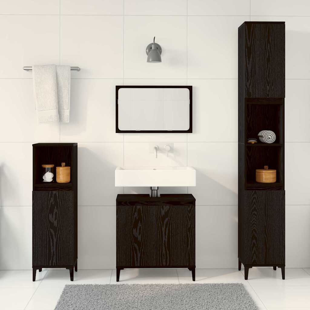 vidaXL Badezimmermöbel-Set Wandmontiert 3 pcs Schwarz Eichen-Optik
