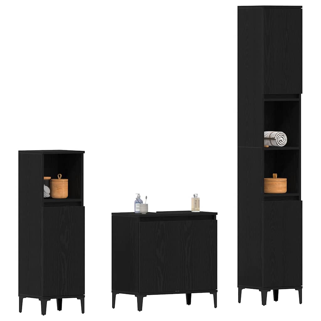 vidaXL Badezimmermöbel-Set Wandmontiert 3 pcs Schwarz Eichen-Optik