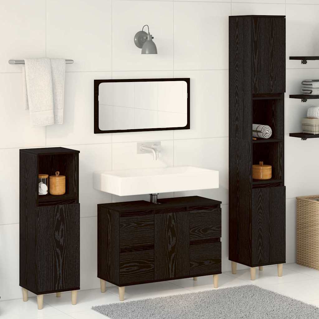 vidaXL Badezimmermöbel-Set Wandmontiert 3 pcs Schwarz Eichen-Optik