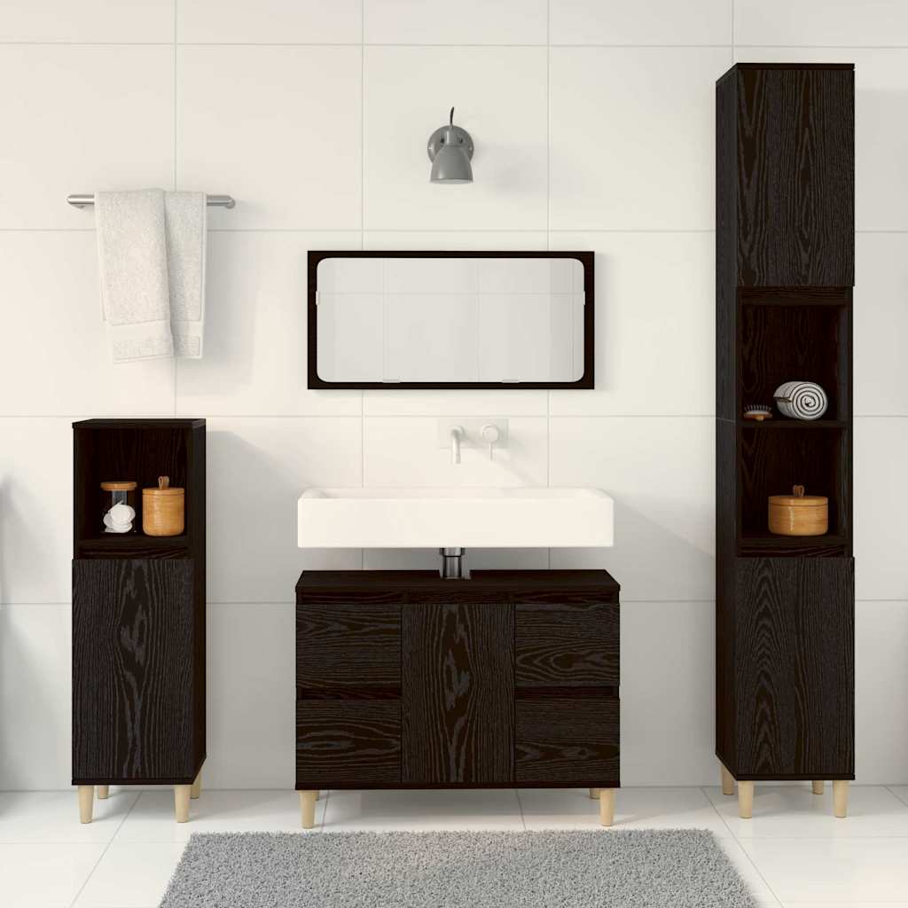 vidaXL Badezimmermöbel-Set Wandmontiert 3 pcs Schwarz Eichen-Optik