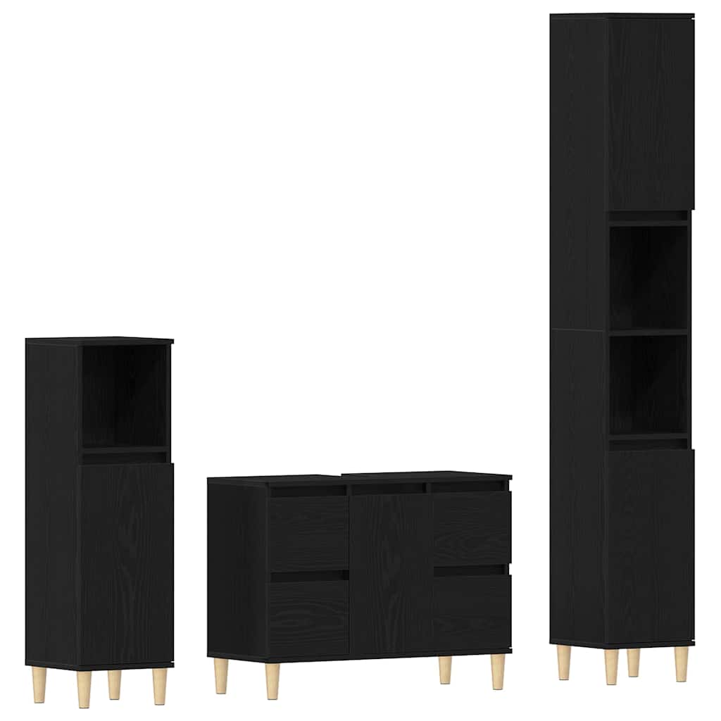 vidaXL Badezimmermöbel-Set Wandmontiert 3 pcs Schwarz Eichen-Optik