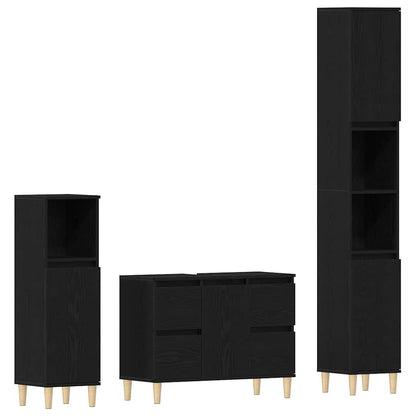 vidaXL Badezimmermöbel-Set Wandmontiert 3 pcs Schwarz Eichen-Optik