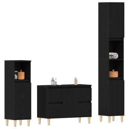 vidaXL Badezimmermöbel-Set Wandmontiert 3 pcs Schwarz Eichen-Optik