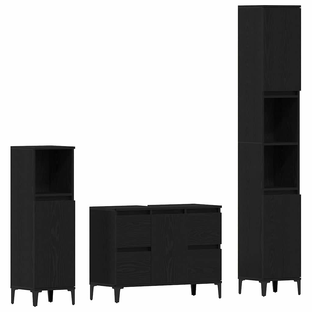 vidaXL Badezimmermöbel-Set Wandmontiert 3 pcs Schwarz Eichen-Optik