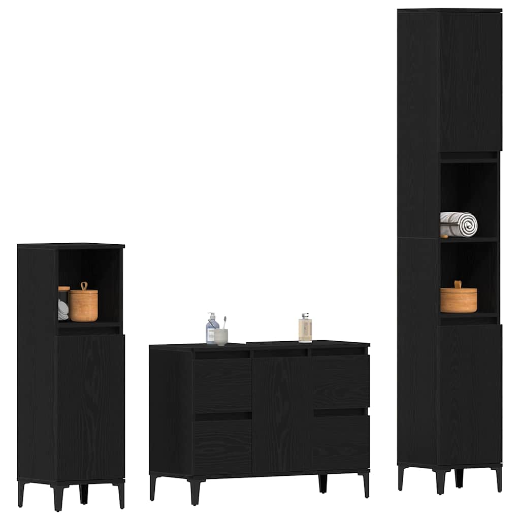 vidaXL Badezimmermöbel-Set Wandmontiert 3 pcs Schwarz Eichen-Optik