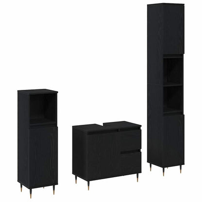 vidaXL Badezimmermöbel-Set 3 pcs Schwarz Eichen-Optik 30 x 30 x 190 cm