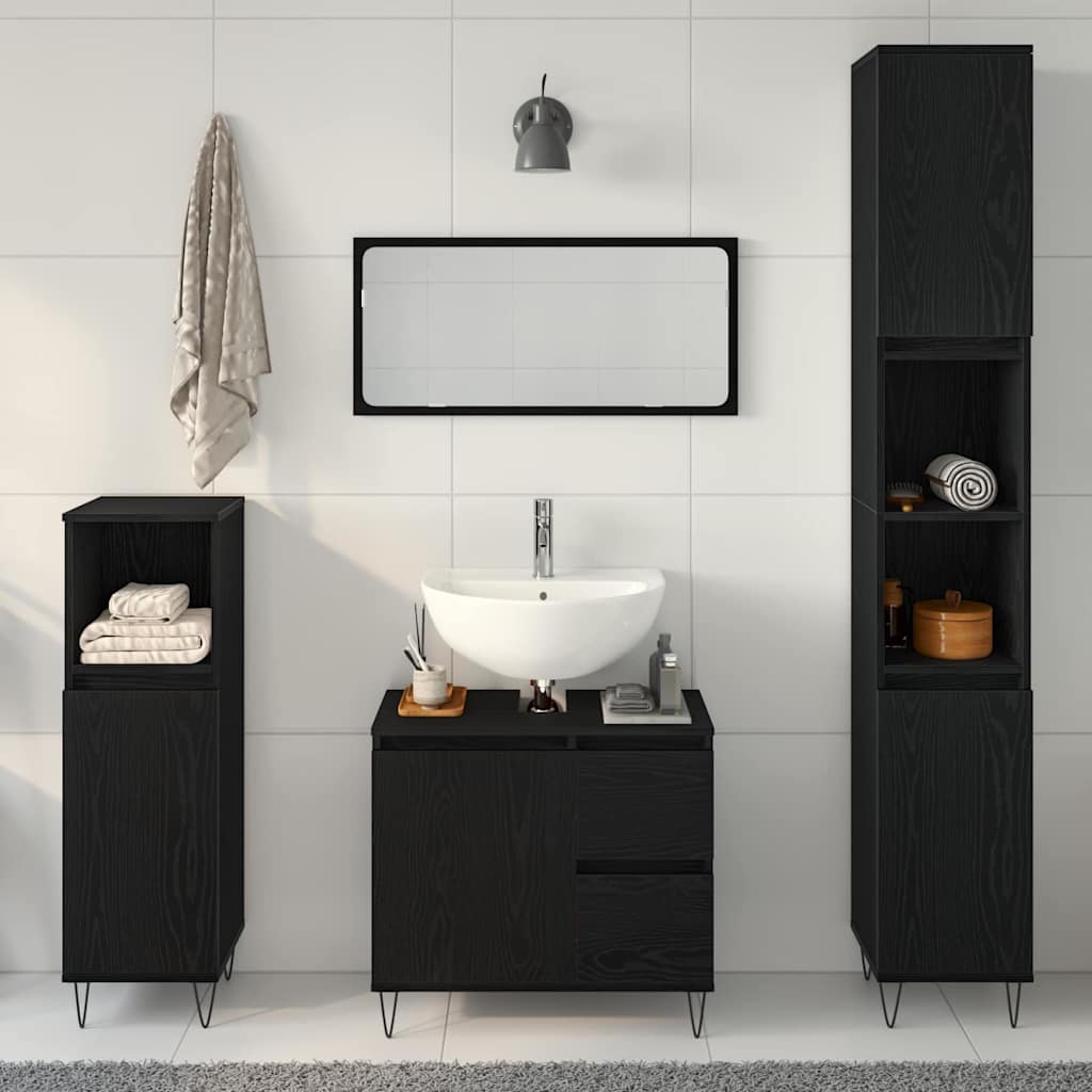 vidaXL Badezimmermöbel-Set 3 pcs Schwarz Eichen-Optik 30 x 30 x 190 cm