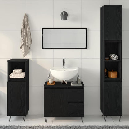 vidaXL Badezimmermöbel-Set 3 pcs Schwarz Eichen-Optik 30 x 30 x 190 cm