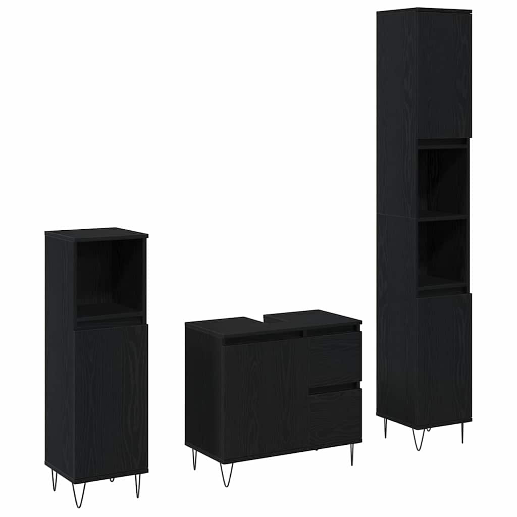 vidaXL Badezimmermöbel-Set 3 pcs Schwarz Eichen-Optik 30 x 30 x 190 cm