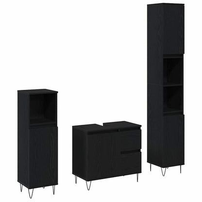 vidaXL Badezimmermöbel-Set 3 pcs Schwarz Eichen-Optik 30 x 30 x 190 cm
