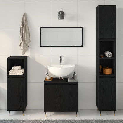 vidaXL Badezimmermöbel-Set 3 pcs Schwarz Eichen-Optik 30 x 30 x 190 cm