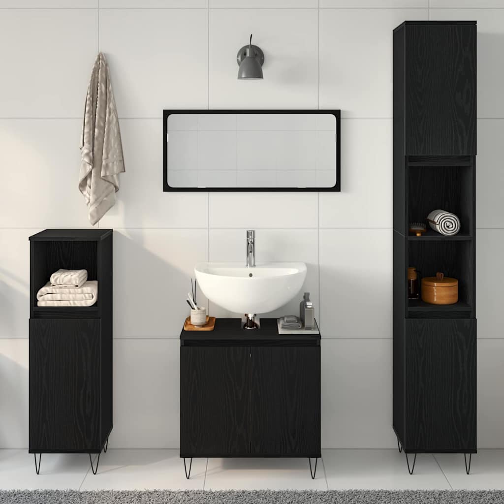 vidaXL Badezimmermöbel-Set 3 pcs Schwarz Eichen-Optik 30 x 30 x 190 cm