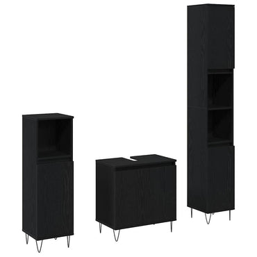 vidaXL Badezimmermöbel-Set 3 pcs Schwarz Eichen-Optik 30 x 30 x 190 cm