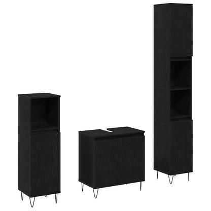 vidaXL Badezimmermöbel-Set 3 pcs Schwarz Eichen-Optik 30 x 30 x 190 cm