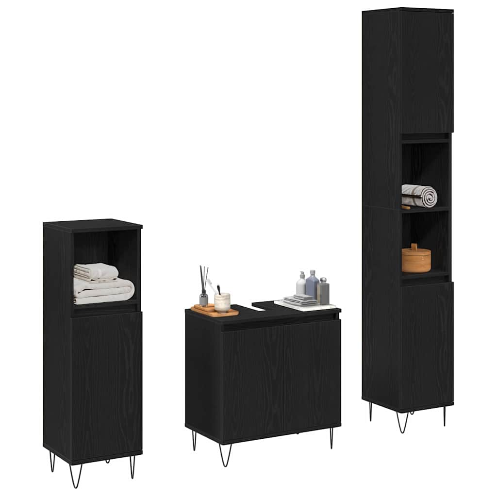 vidaXL Badezimmermöbel-Set 3 pcs Schwarz Eichen-Optik 30 x 30 x 190 cm