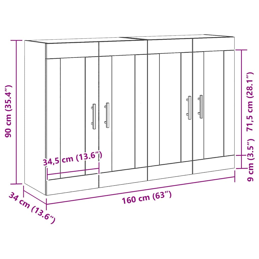 vidaXL Wandmontierter Schrank 2 pcs Altholz 69,5 x 34 x 90 cm