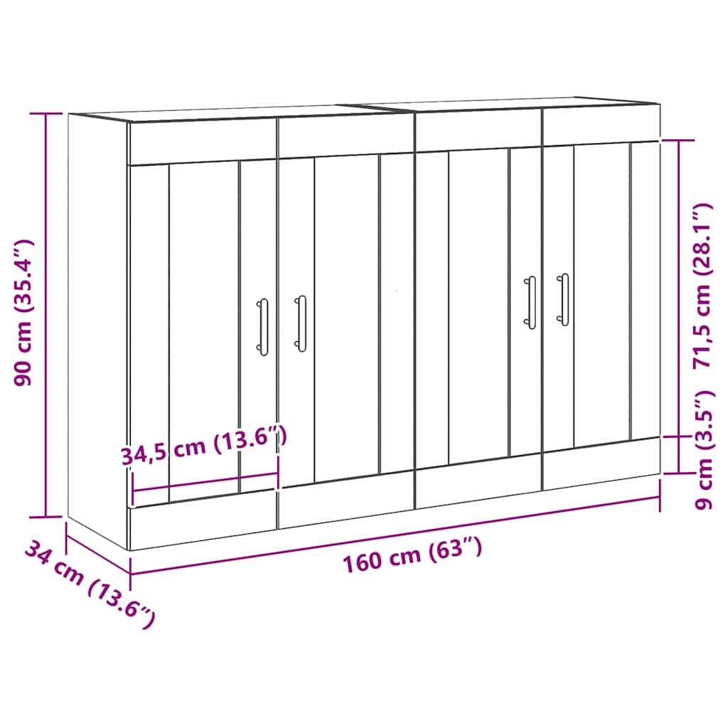Wandmontierter Schrank 2 pcs Schwarz Eichen-Optik Holzwerkstoff
