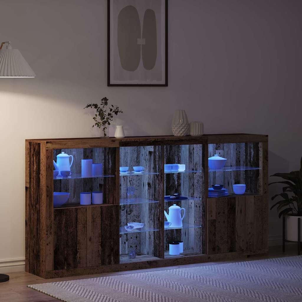 vidaXL LED-Sideboard 3 pcs Altholz 202 x 37 x 100 cm Holzwerkstoff