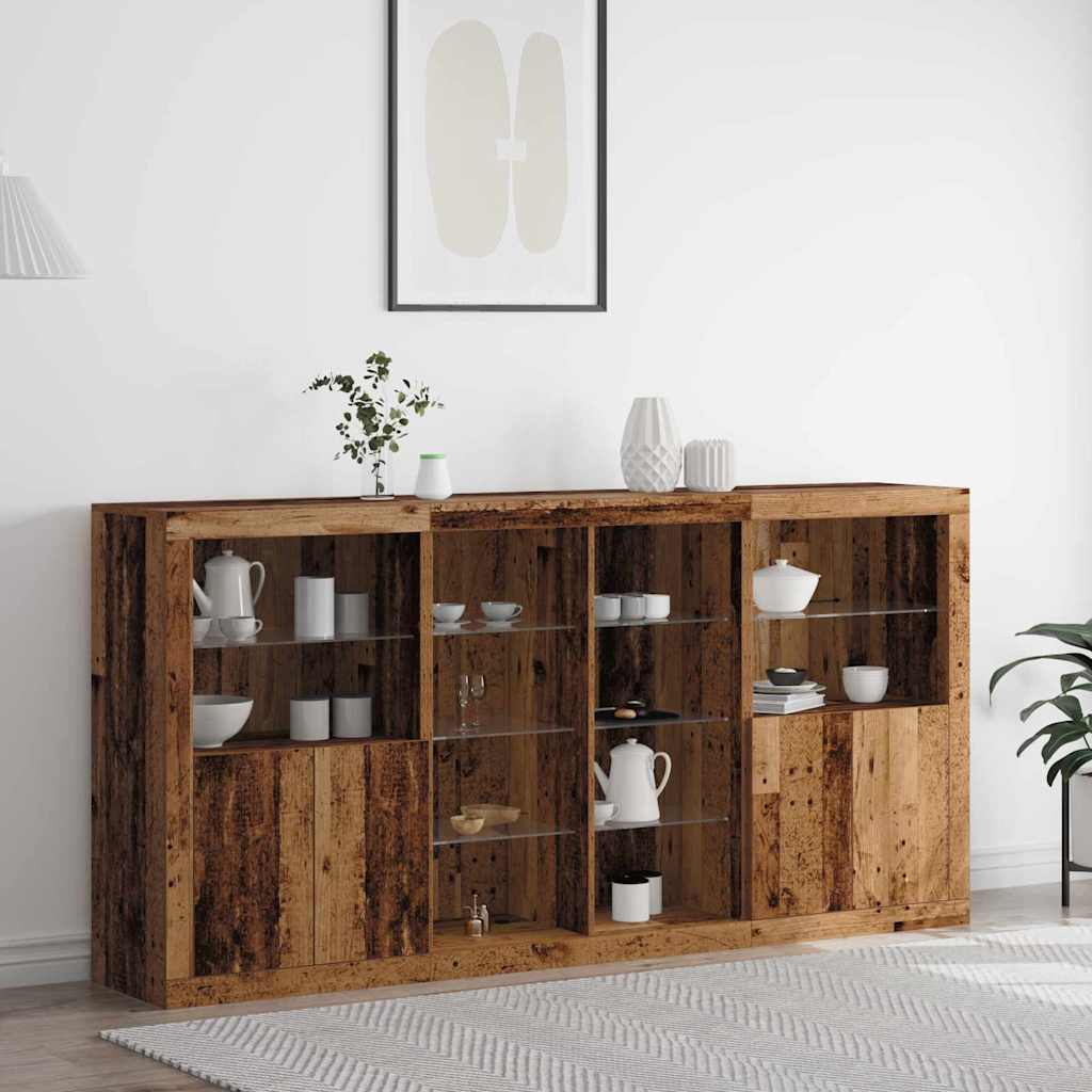 vidaXL LED-Sideboard 3 pcs Altholz 202 x 37 x 100 cm Holzwerkstoff
