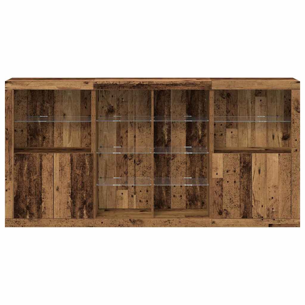 vidaXL LED-Sideboard 3 pcs Altholz 202 x 37 x 100 cm Holzwerkstoff