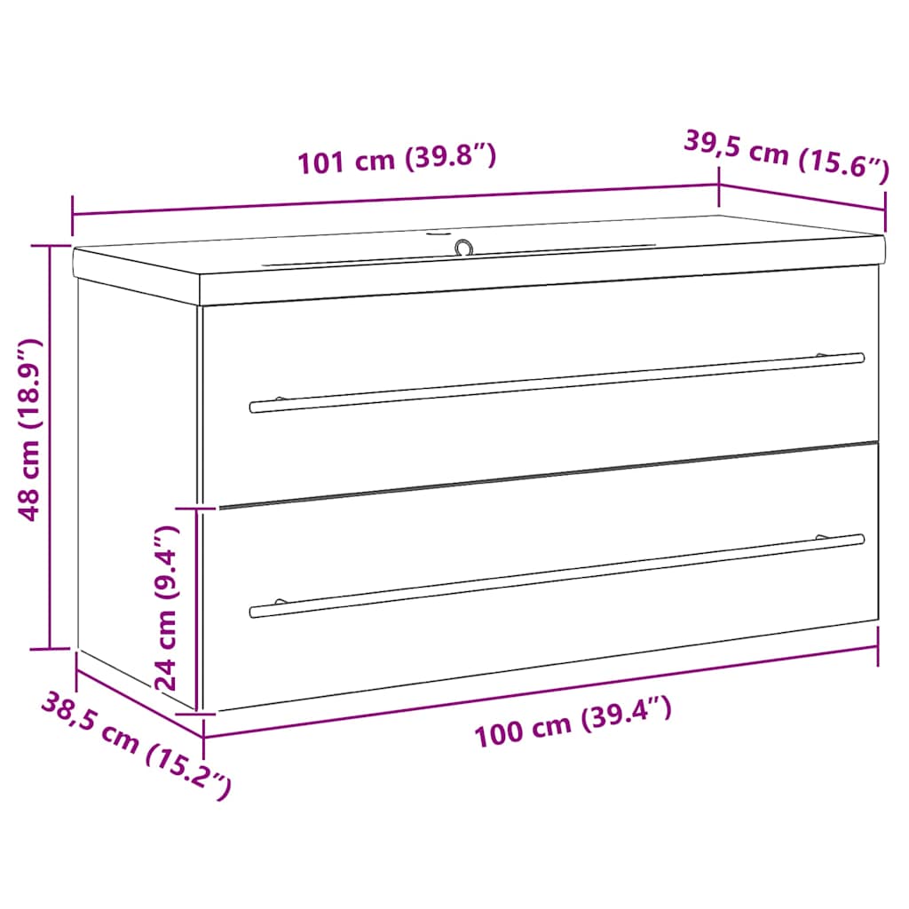 vidaXL Waschbeckenschrank 2 pcs Altholz 100 x 38,5 x 48 cm