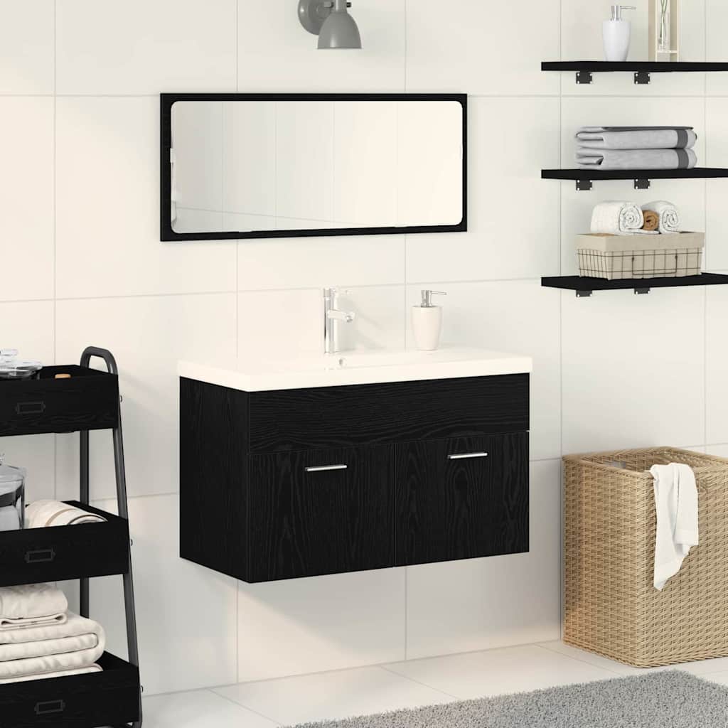 vidaXL Badezimmerschrank Schwarz Eichen-Optik 90 x 38,5 x 46 cm