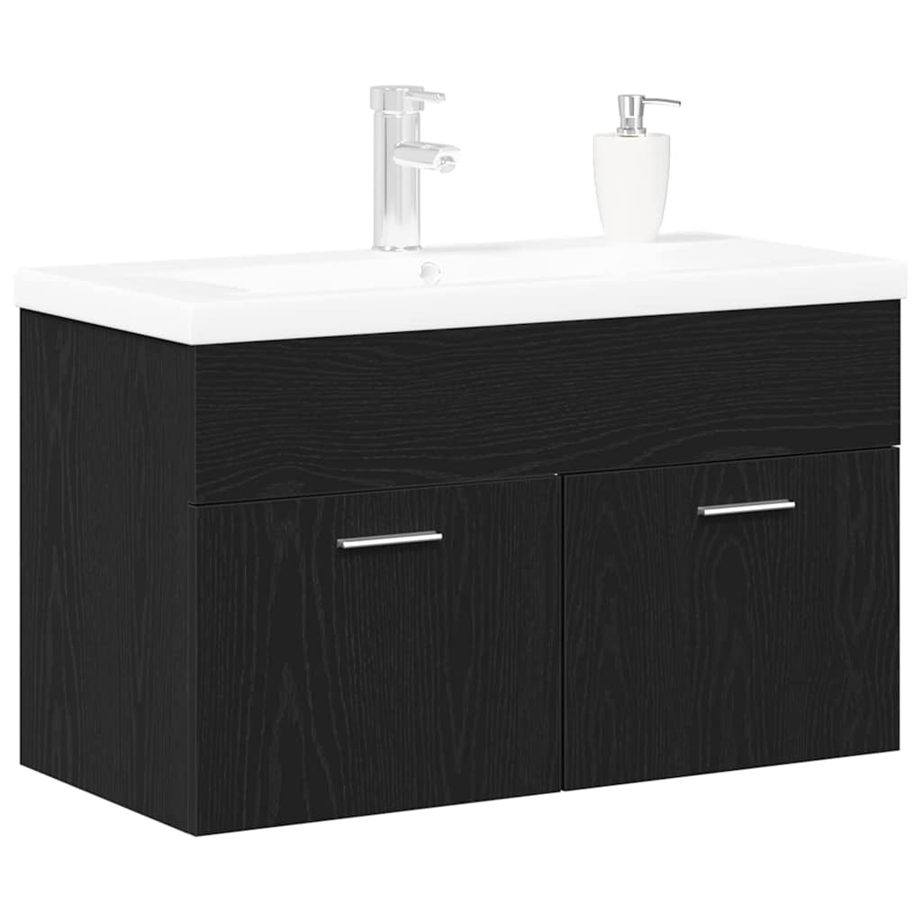 vidaXL Badezimmerschrank Schwarz Eichen-Optik 90 x 38,5 x 46 cm