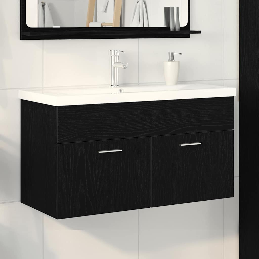 vidaXL Badezimmerschrank Schwarz Eichen-Optik 90 x 38,5 x 46 cm