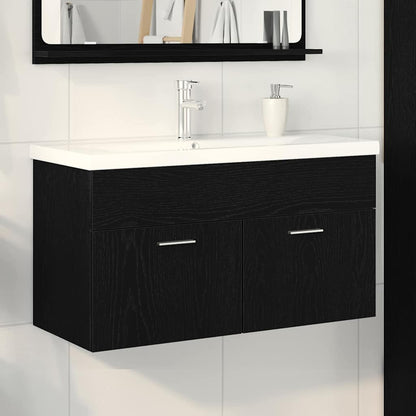 vidaXL Badezimmerschrank Schwarz Eichen-Optik 90 x 38,5 x 46 cm