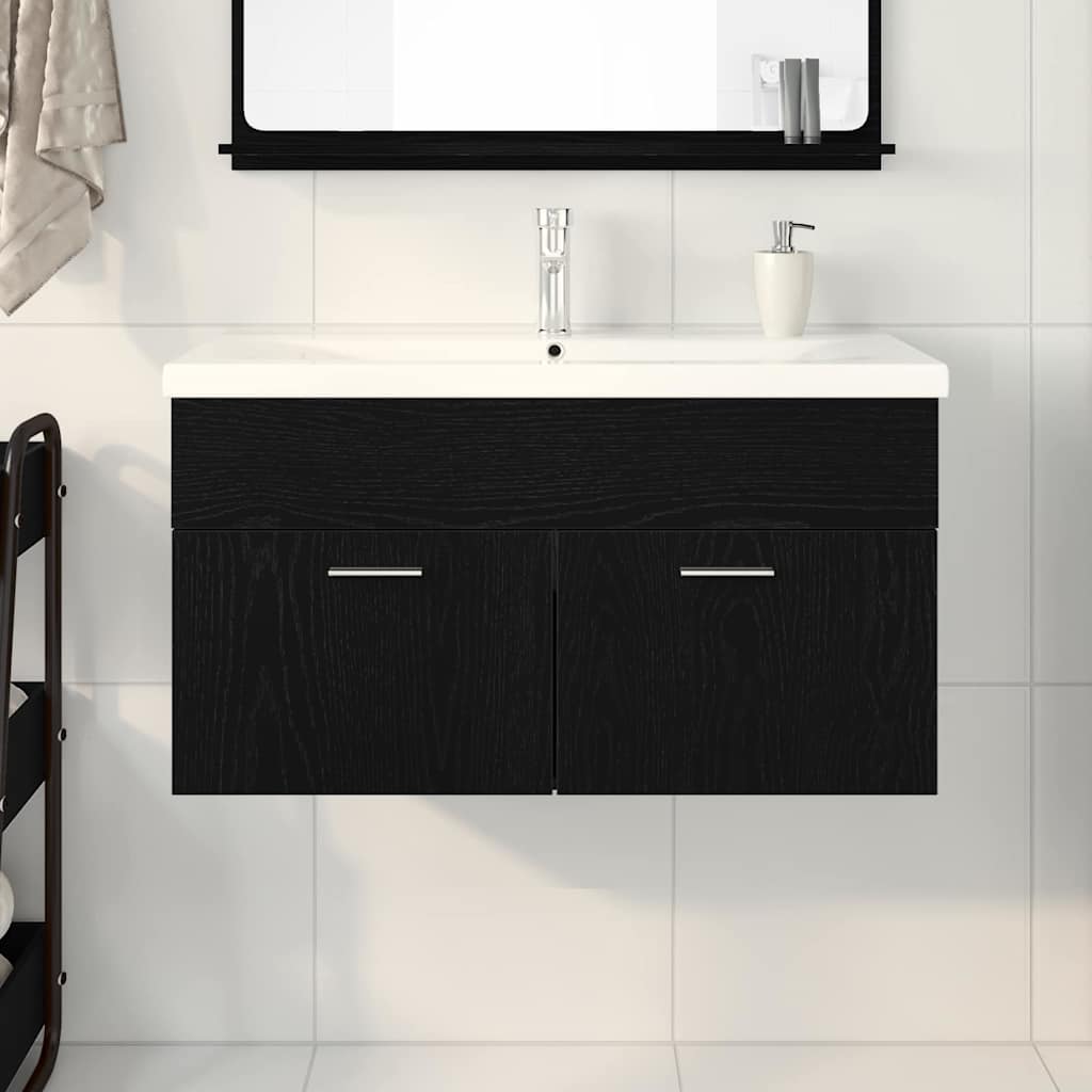 vidaXL Badezimmerschrank Schwarz Eichen-Optik 90 x 38,5 x 46 cm