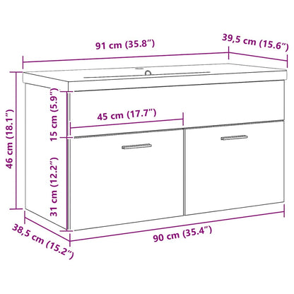 vidaXL Badezimmerschrank Schwarz Eichen-Optik 90 x 38,5 x 46 cm