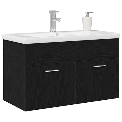 Badezimmerschrank Schwarz Eichen-Optik 80 x 38,5 x 46 cm