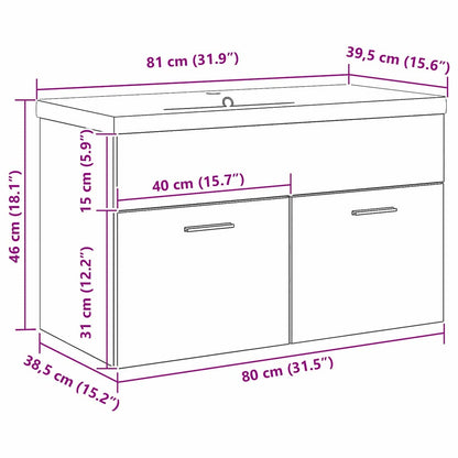 Badezimmerschrank Schwarz Eichen-Optik 80 x 38,5 x 46 cm