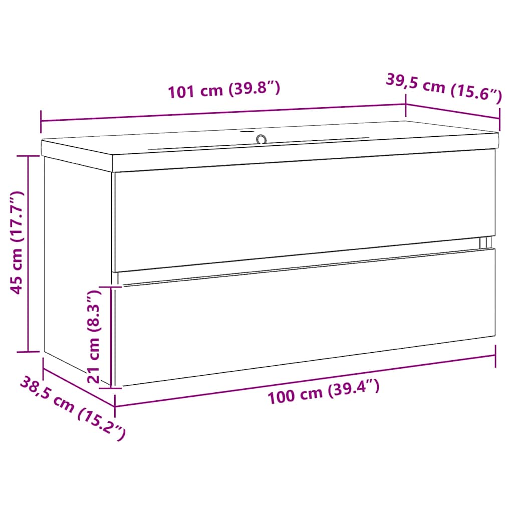 vidaXL Waschbeckenschrank Schwarz Eichen-Optik 100 x 39 x 62 cm