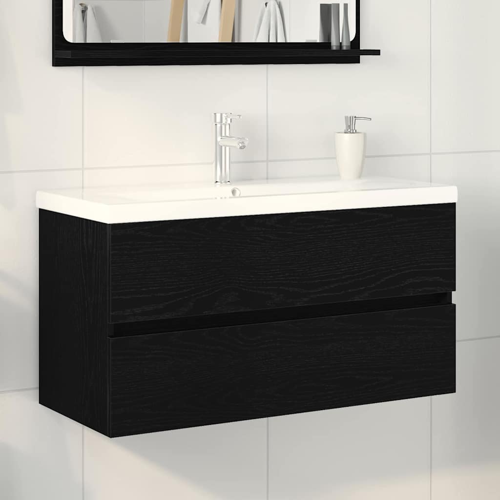vidaXL Waschbeckenschrank mit Tür Schwarz Eichen-Optik 80 x 39 x 62 cm