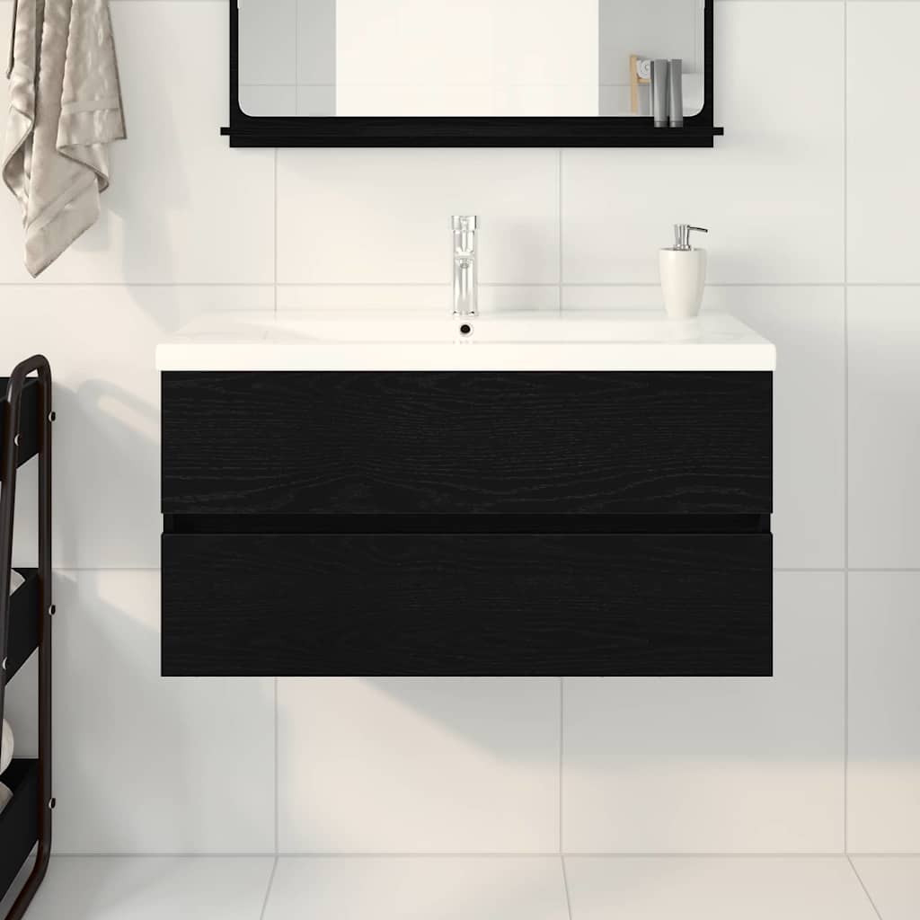 vidaXL Waschbeckenschrank mit Tür Schwarz Eichen-Optik 80 x 39 x 62 cm