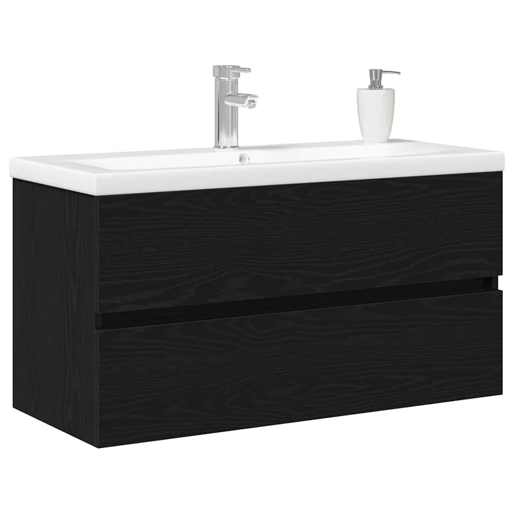 vidaXL Waschbeckenschrank mit Tür Schwarz Eichen-Optik 80 x 39 x 62 cm
