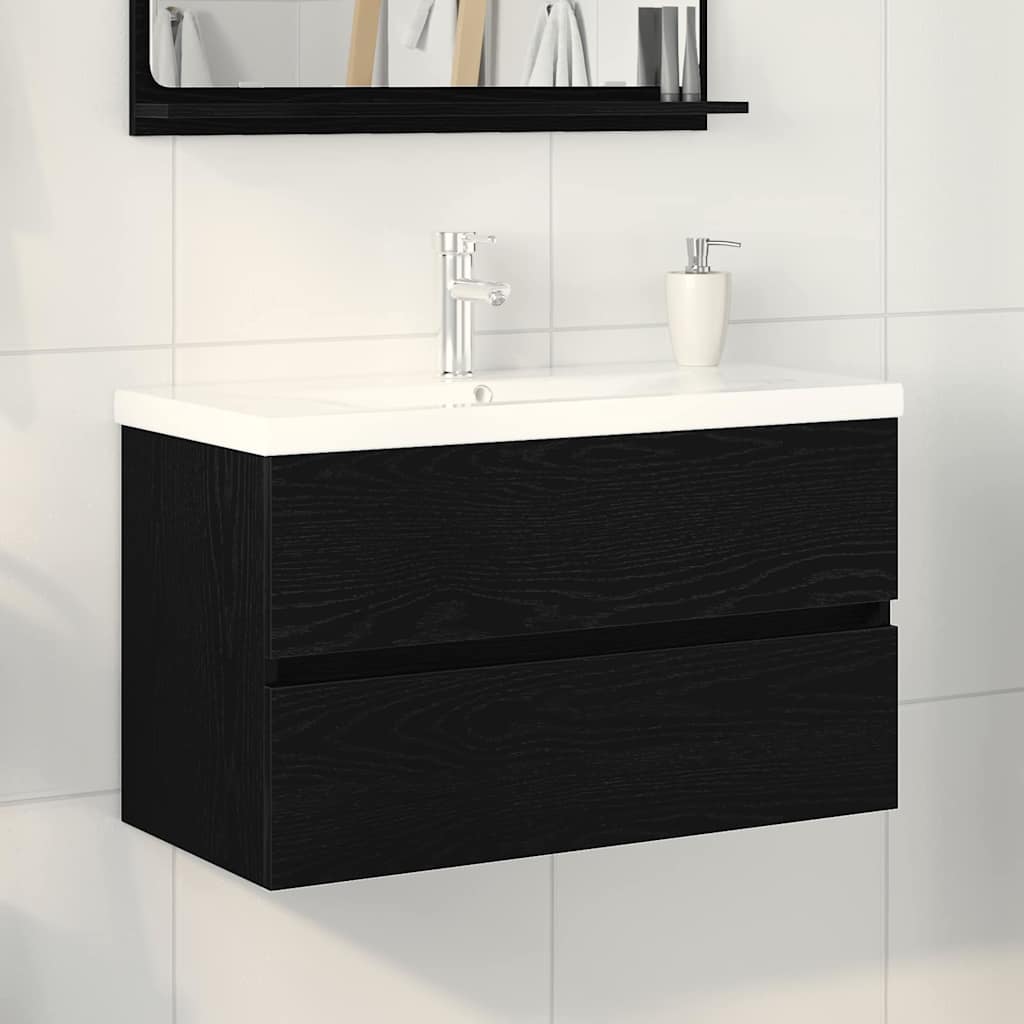 vidaXL Waschbeckenschrank mit Tür Schwarz Eichen-Optik 80 x 39 x 62 cm