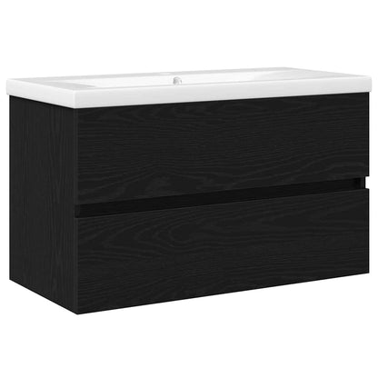 vidaXL Waschbeckenschrank mit Tür Schwarz Eichen-Optik 80 x 39 x 62 cm