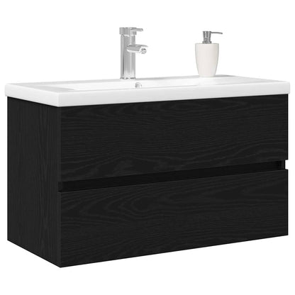 vidaXL Waschbeckenschrank mit Tür Schwarz Eichen-Optik 80 x 39 x 62 cm
