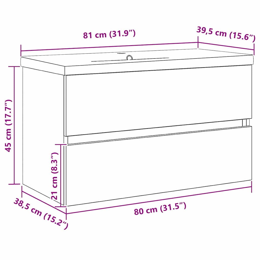 vidaXL Waschbeckenschrank mit Tür Schwarz Eichen-Optik 80 x 39 x 62 cm