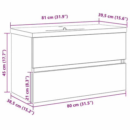 vidaXL Waschbeckenschrank mit Tür Schwarz Eichen-Optik 80 x 39 x 62 cm