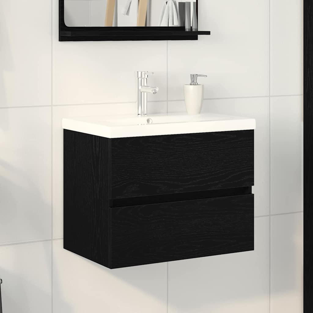 vidaXL Waschbeckenschrank mit Tür Schwarz Eichen-Optik 80 x 39 x 62 cm