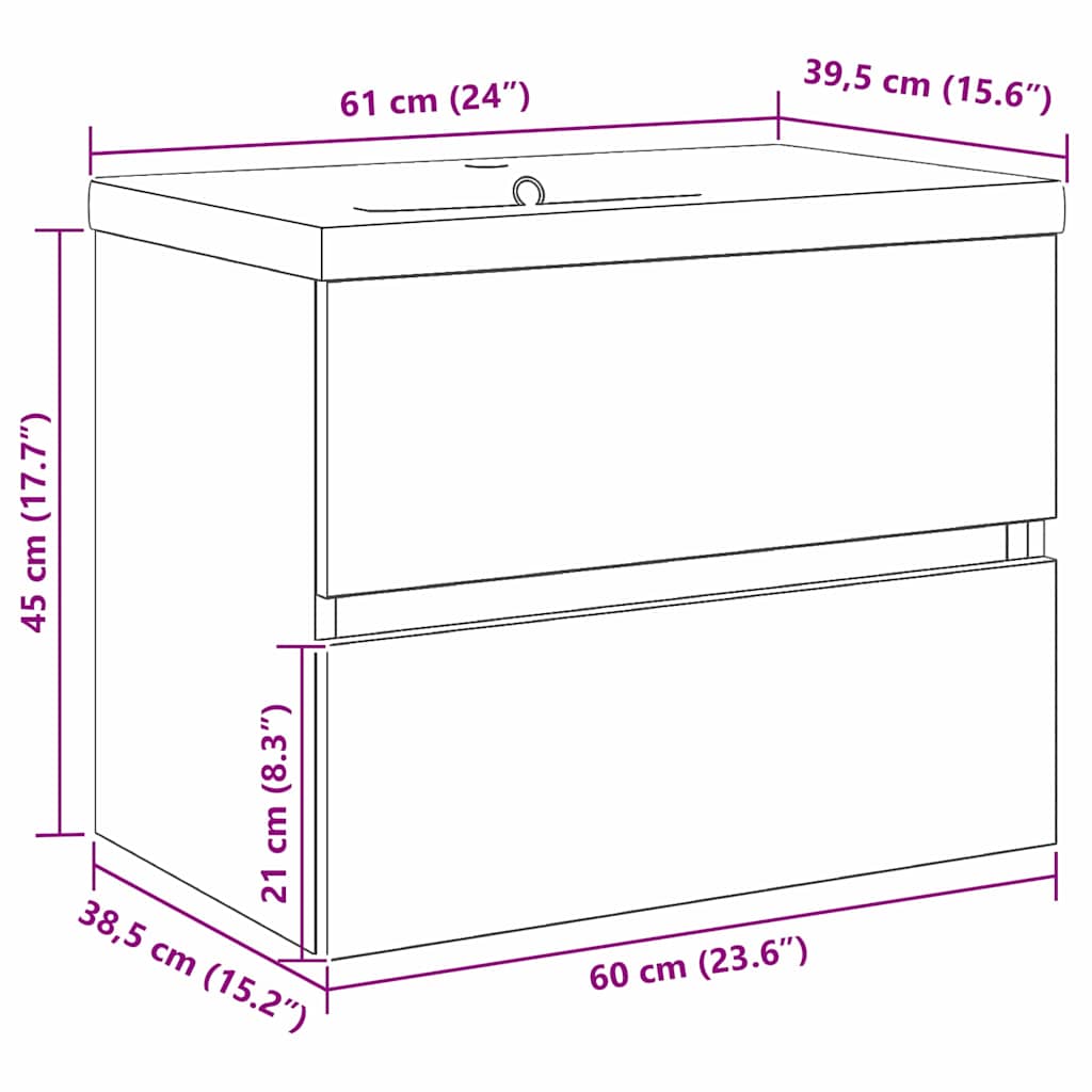 vidaXL Waschbeckenschrank mit Tür Schwarz Eichen-Optik 80 x 39 x 62 cm