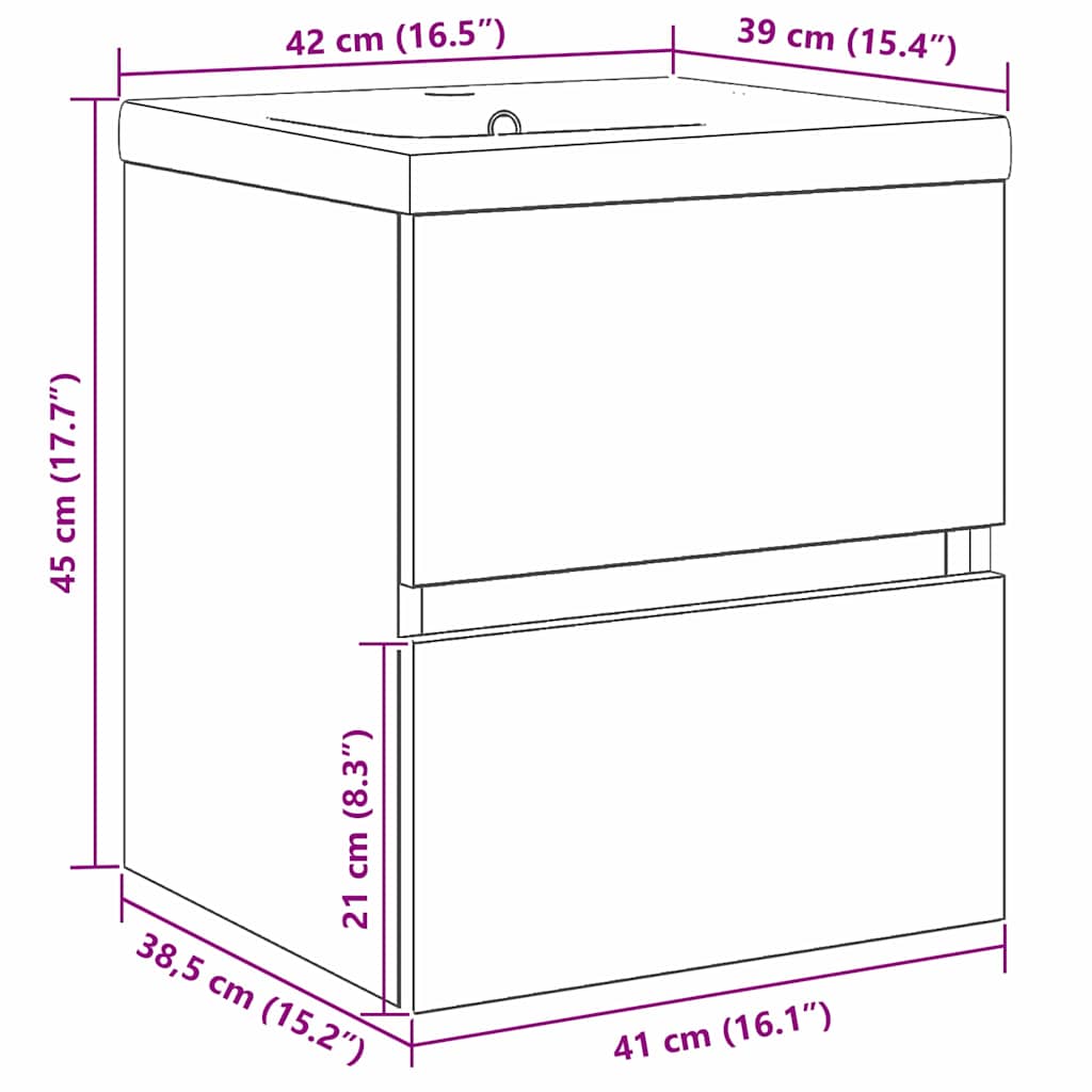 vidaXL Waschbeckenschrank mit Tür Schwarz Eichen-Optik 80 x 39 x 62 cm