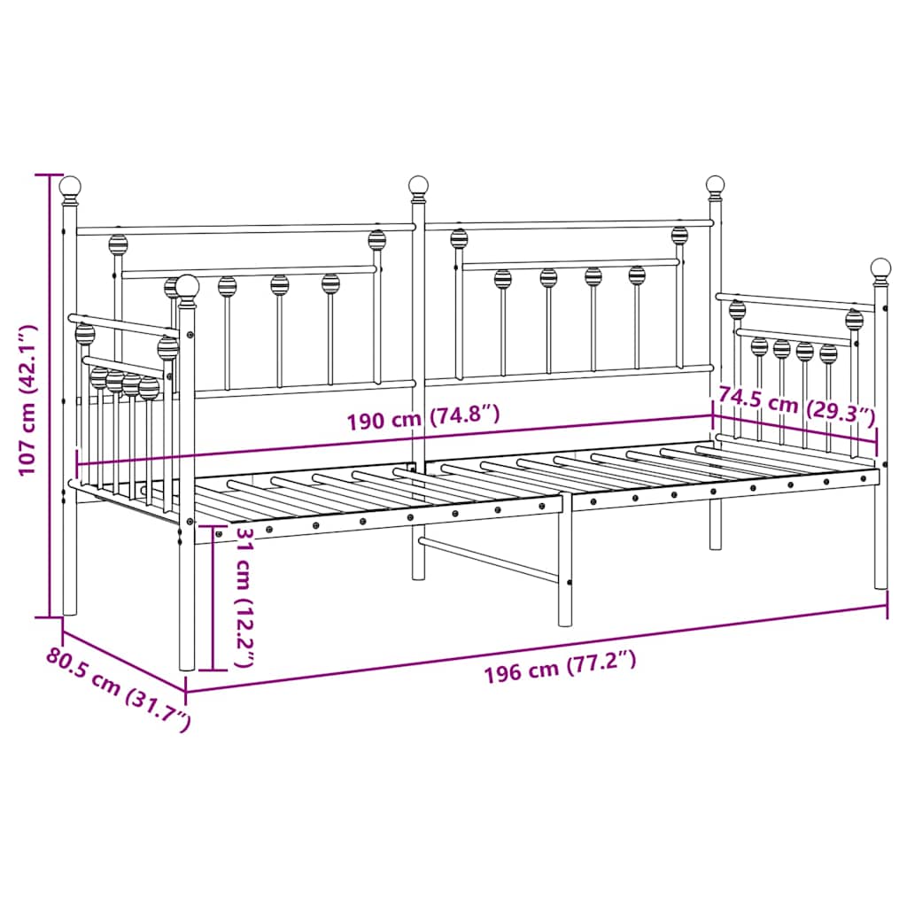 Tagesbettrahmen Weiß 75 x 190 cm Stahl