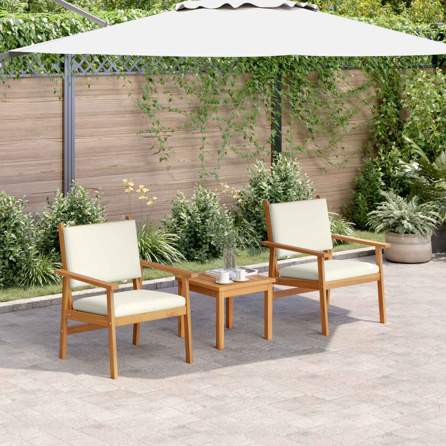 Gartensofa-set 3 pcs Cremeweiß Massivholz Akazie