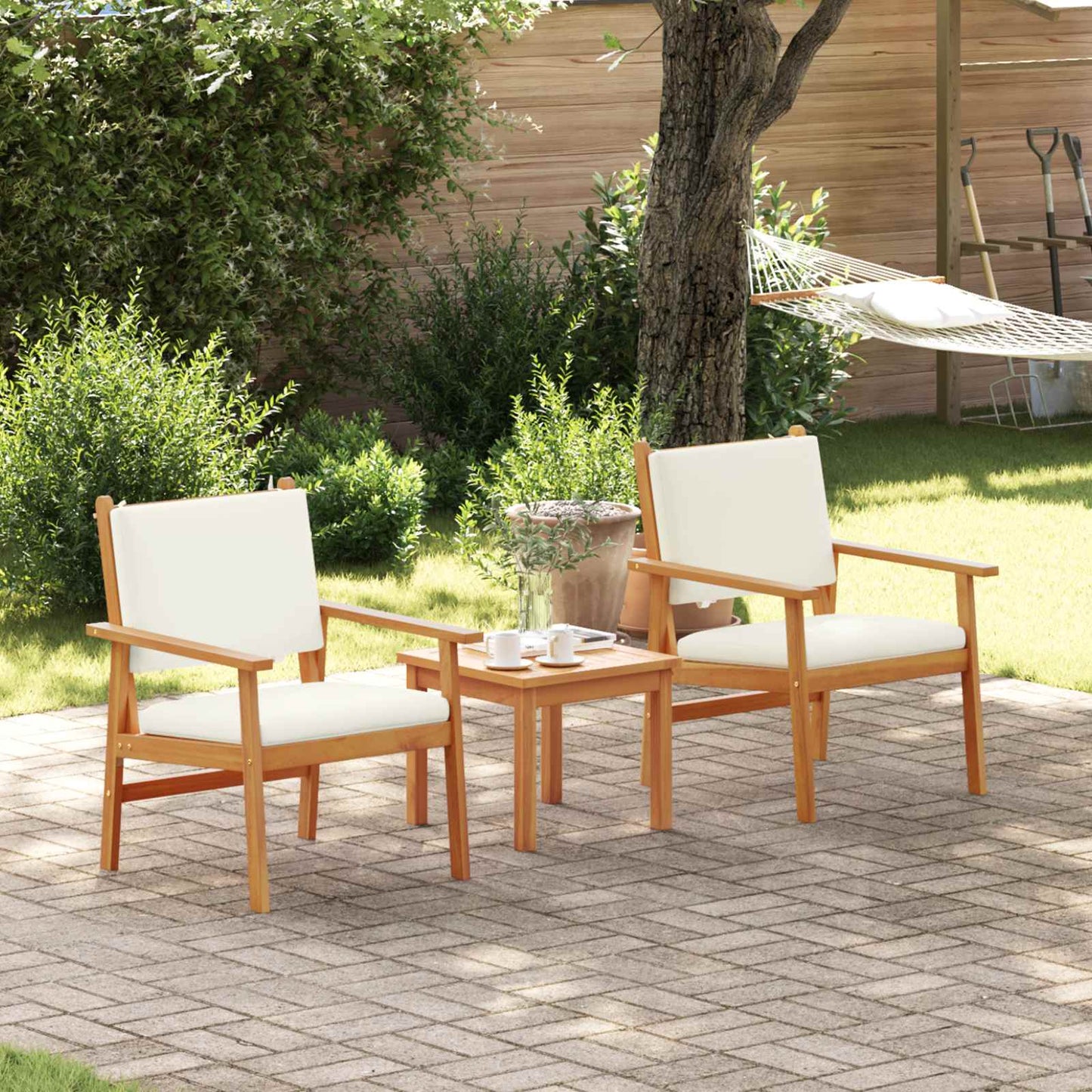 Gartensofa-set 3 pcs Cremeweiß Massivholz Akazie