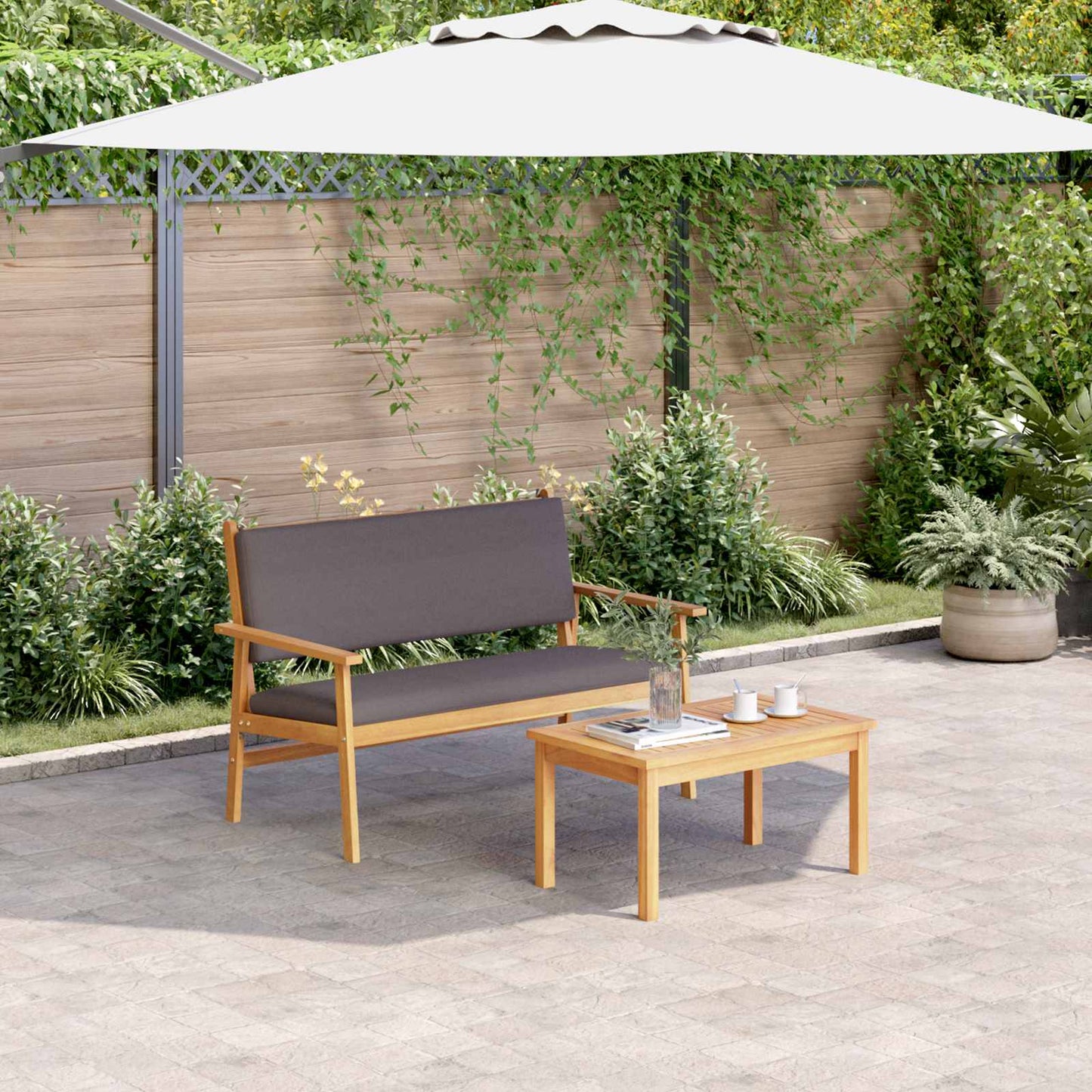 Gartensofa-set mit Kissen 2 pcs Anthrazit Massivholz Akazie