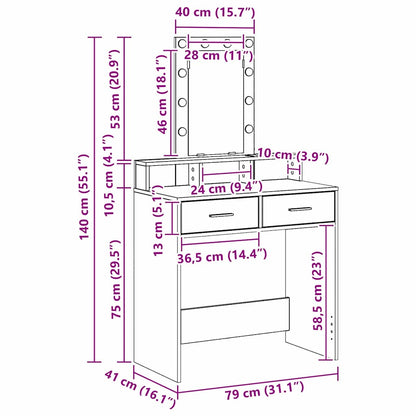 Schminktisch mit Schubladen Grau 79 x 41 x 140 cm Holzwerkstoff